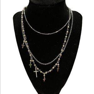 NWT New York & Co silver tone multiple layer necklace with cross charms
